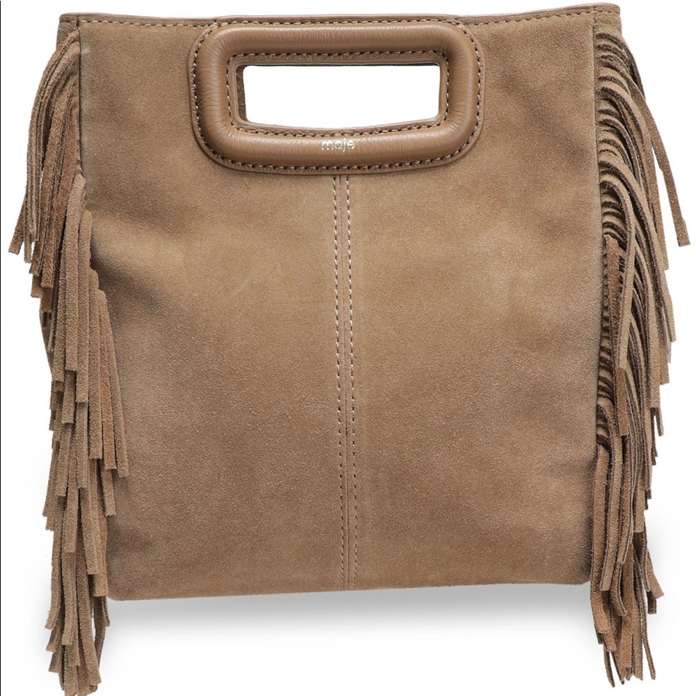 Maje Brown Suede Fringe Crossbody Handbag